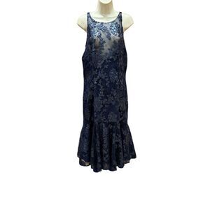 Kevin Hall Elegant Floral Lace Mid Dress in Navy NWT Size 12